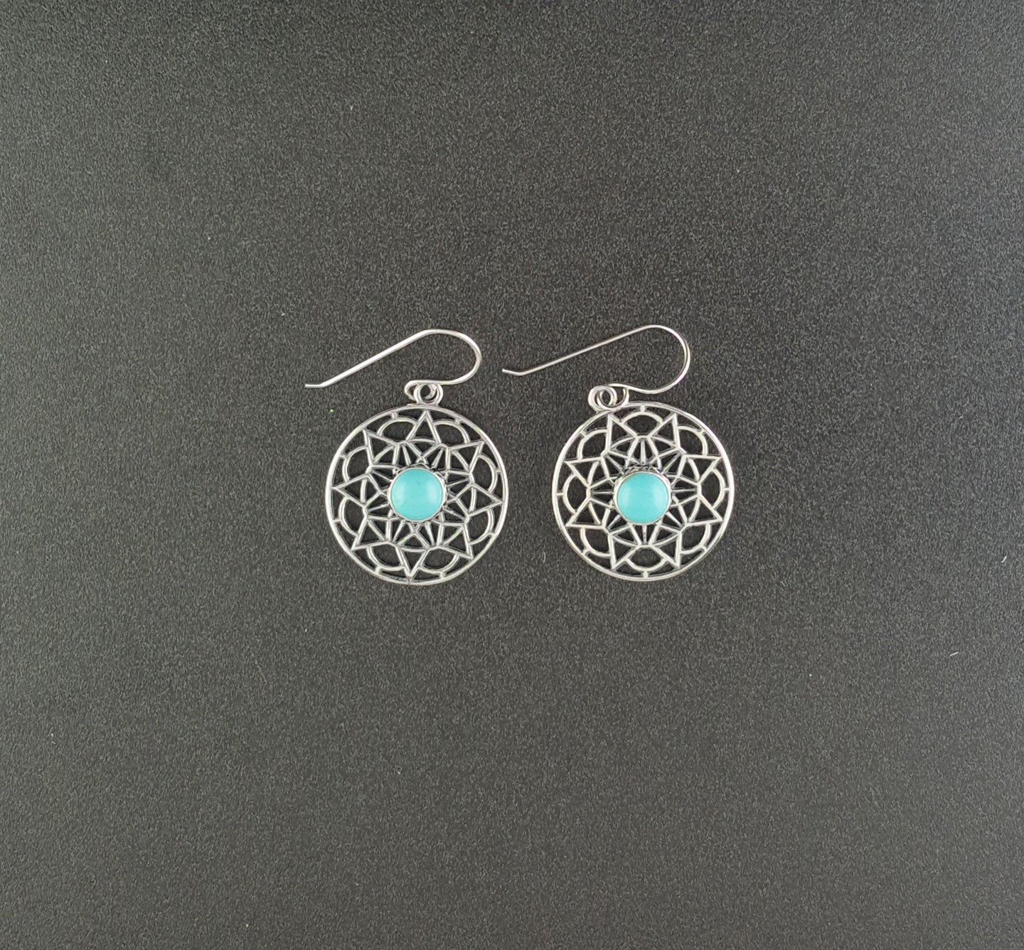 Southwest Magic Circle Kingman turquoise sterling silver dangle earrings