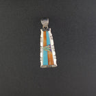 Southwest Inlay turquoise orange spiny oyster white opal sterling silver rectangle pendant
