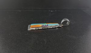 Southwest Inlay turquoise orange spiny oyster white opal sterling silver rectangle pendant