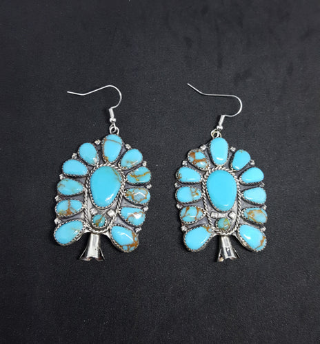 Big Cluster Earrings- Kingman Turquoise Sterling Silver
