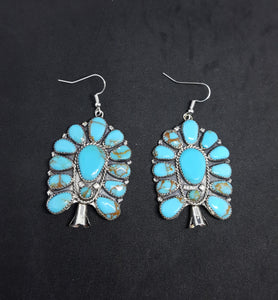 Big Cluster Earrings- Kingman Turquoise Sterling Silver