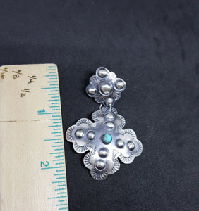 Navajo Stamped Earring with Kingman Turquoise - Vintage Finish
