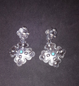 Navajo Stamped Earring with Kingman Turquoise - Vintage Finish