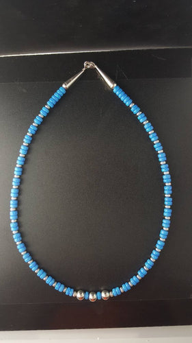 Blue fire opal Sterling silver necklace with silver beads - 20 inches