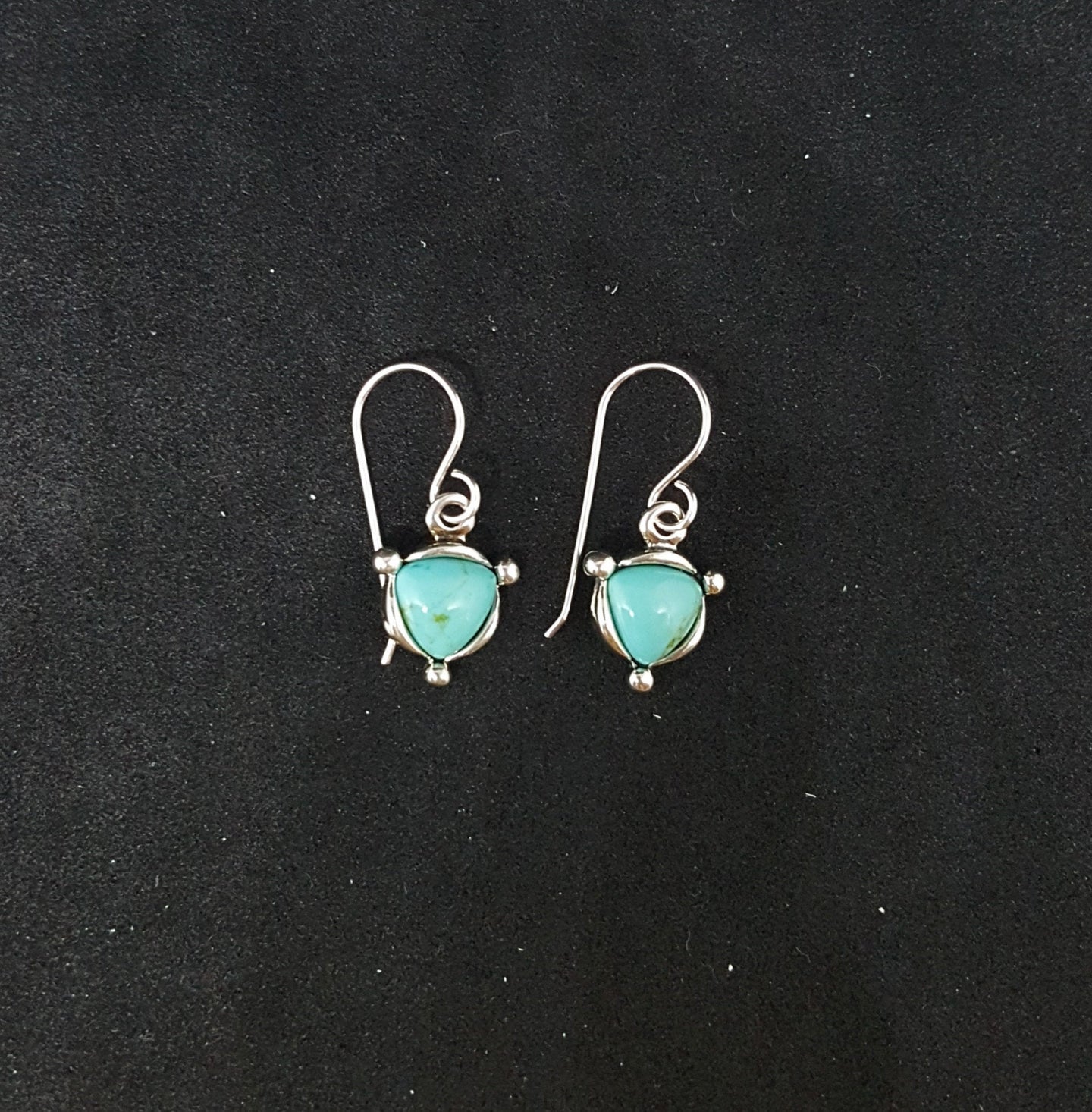 Southwest Triangle 7x7mm Kingman Turquoise sterling silver dangle earrings