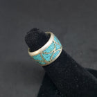 size 6 1/4 VINTAGE Micro Chip Inlay  Turquoise sterling silver ring