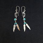 Southwest Kokopelli two Feathers Kingman turquoise sterling silver dangle earrings