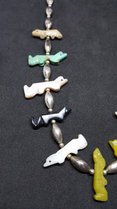 Vintage Critters Zuni fetish  sterling silver beads Necklace