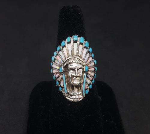 Chief head ring - Opal turquoise onxy - Large ring size 11