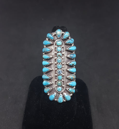Classic Zuni Petit  Point Ring - Kingman Turquoise