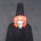 Red Shell Chief head ring - Sterling silver size 11.5