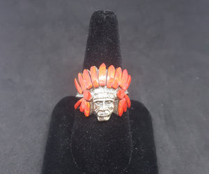 Red Shell Chief head ring - Sterling silver size 11.5