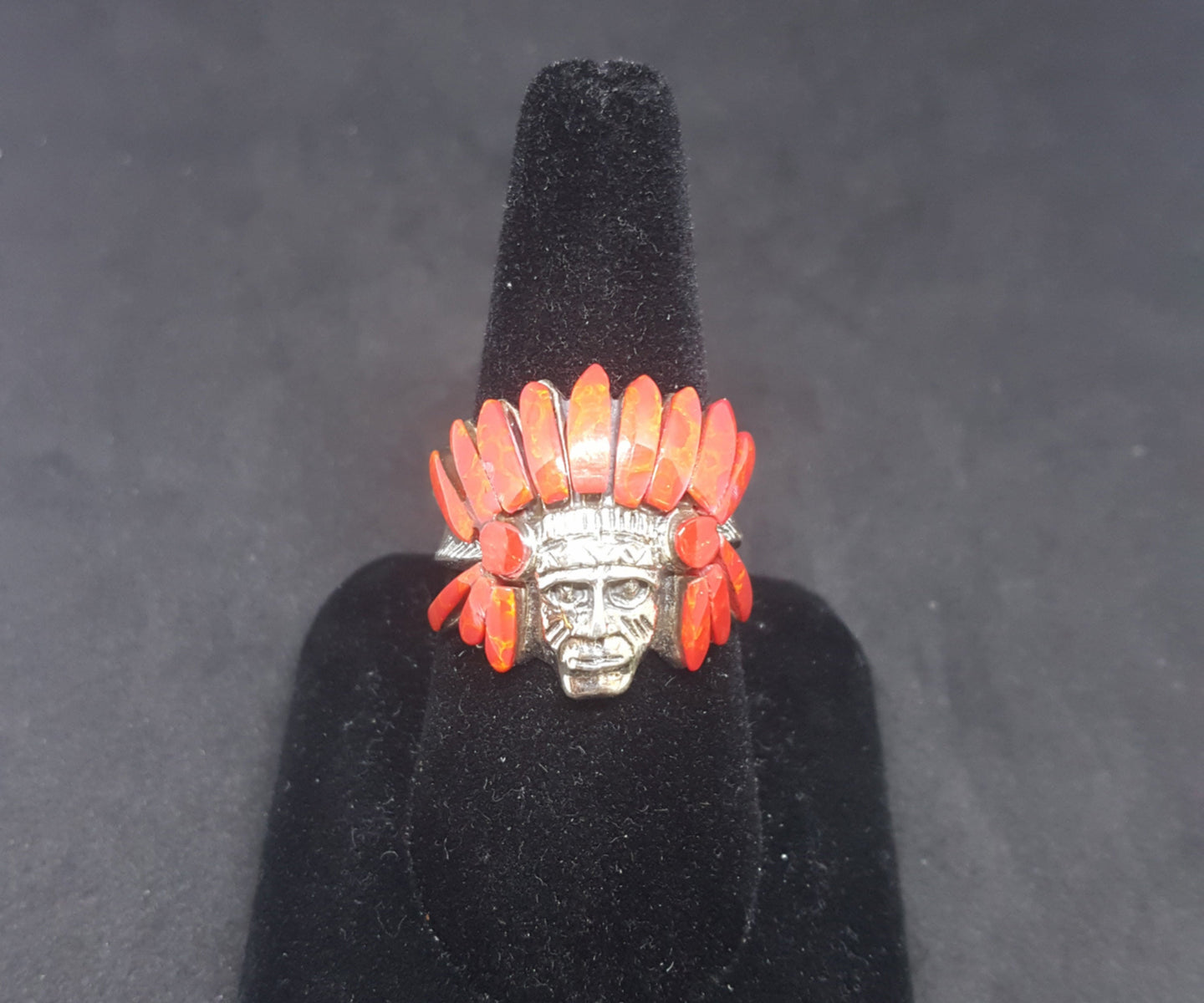 Red Shell Chief head ring - Sterling silver size 11.5
