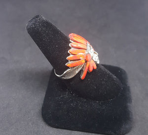 Red Shell Chief head ring - Sterling silver size 11.5