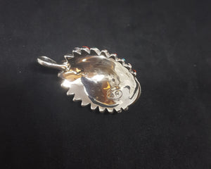 chief head pendant- opal inlay- red opal white fire opal and blue opal