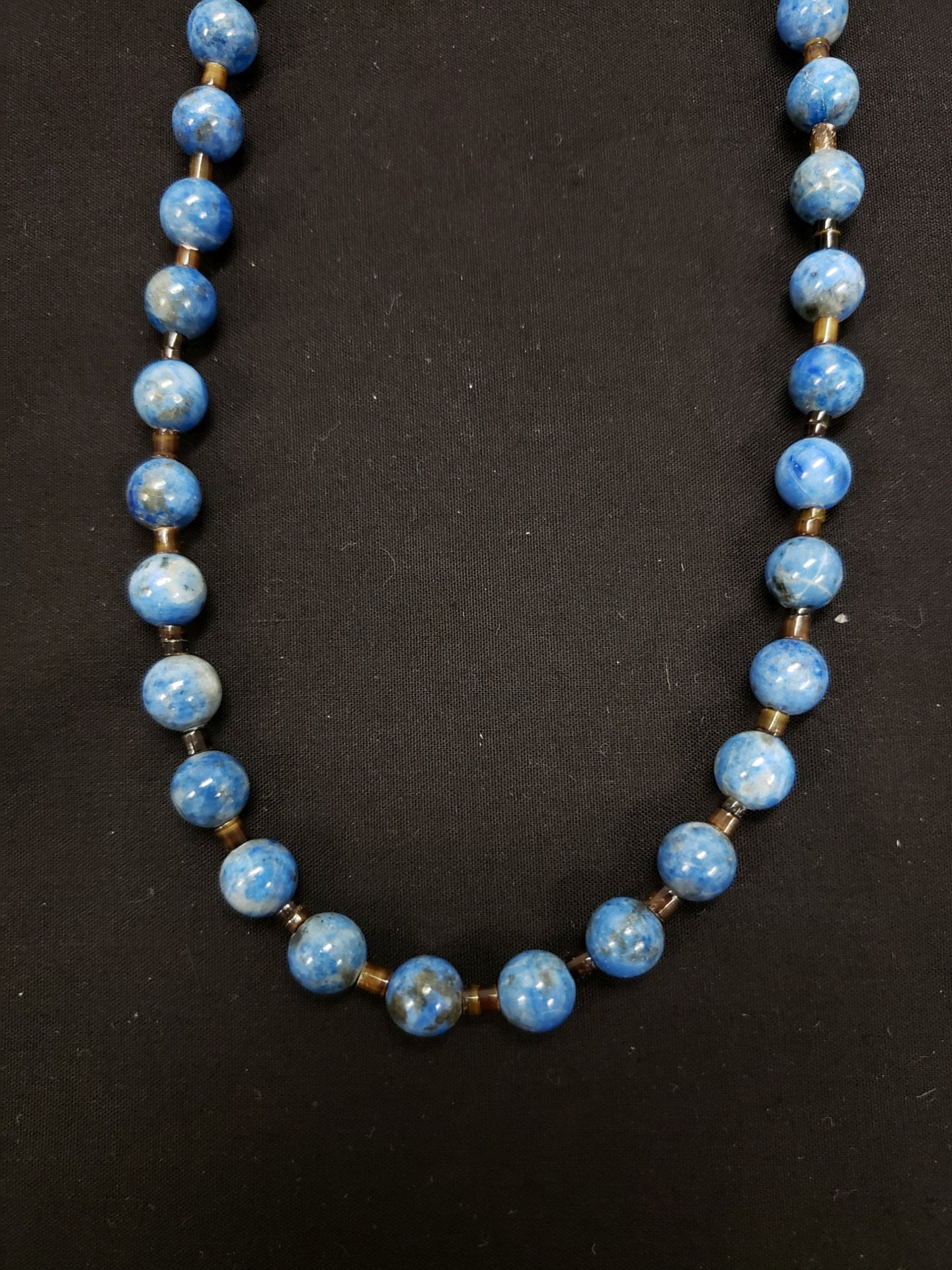 20 inches Lapis beads heshi shell sterling silver necklace