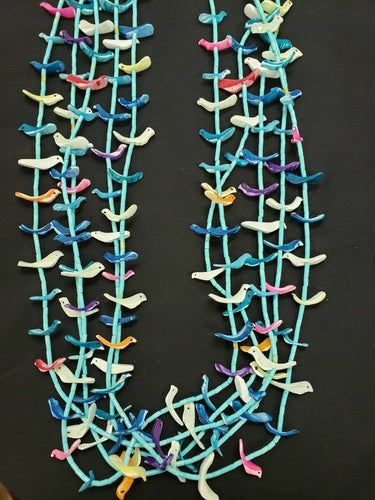 5 strands turquoise bird heshi sterling silver necklace
