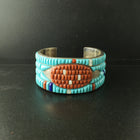 Vintage Turquoise Coral Lapis Pearl Heshi sterling silver cuff bracelet
