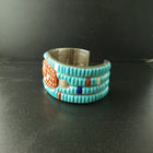 Vintage Turquoise Coral Lapis Pearl Heshi sterling silver cuff bracelet