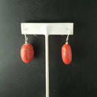 oval shape sponge red coral sterling silver dangle earrings