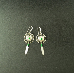 malachite Southwest Concho and  dream catcher feather sterling silver dangle earrings