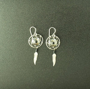 black onyx Southwest Concho and dream catcher feather sterling silver dangle earrings