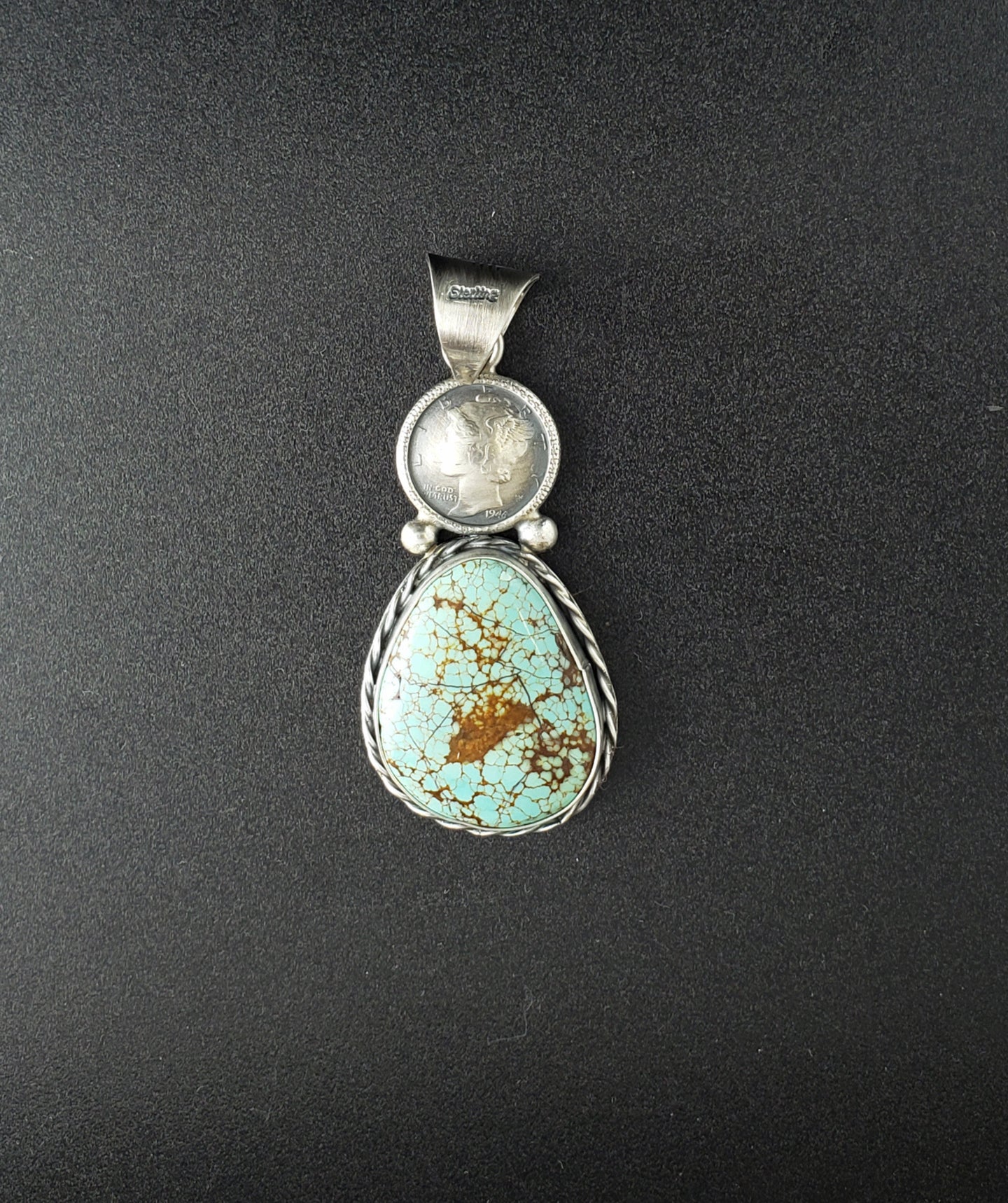 Royston turquoise 1944 liberty mercury head coin sterling silver pendant