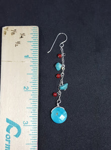 Sterling silver earrings turquoise and red coral dangle
