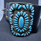 Leather Cluster Cuff Bracelet - Sterling Silver Kingman Turquoise ~ Vintage