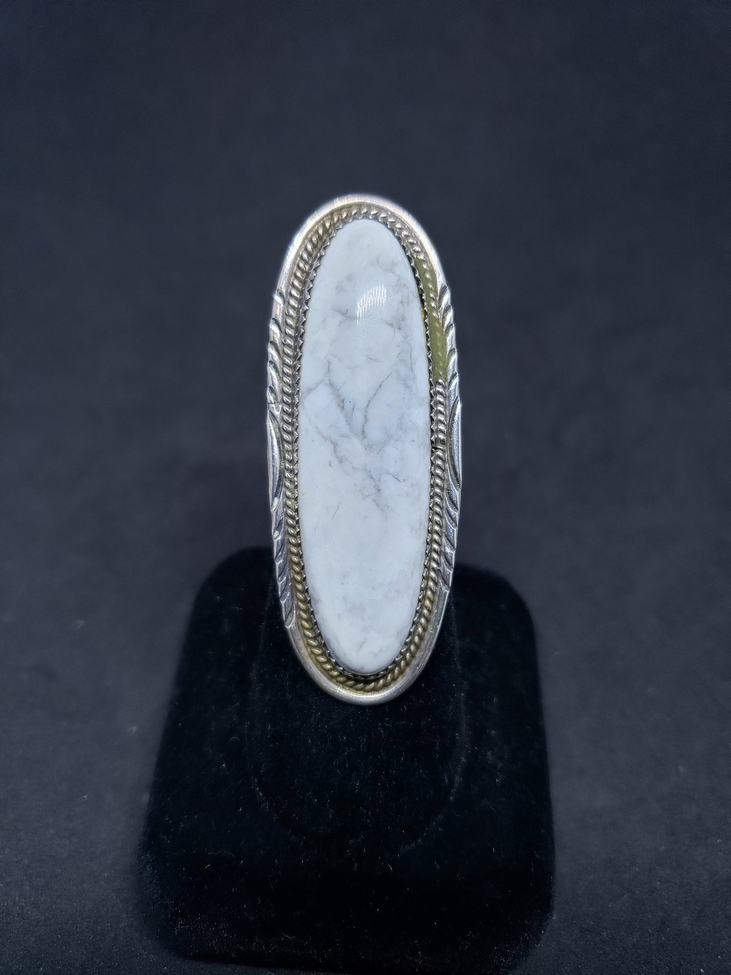 White Buffalo Sterling Silver Ring- Large Heavy Ring ~ Size8