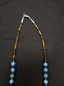 20 inches Lapis beads heshi shell sterling silver necklace