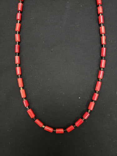20 inches Red Coral beads heshi shell sterling silver necklace