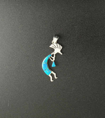 Blue Opal Kokopelli - Sterling Silver Pendant