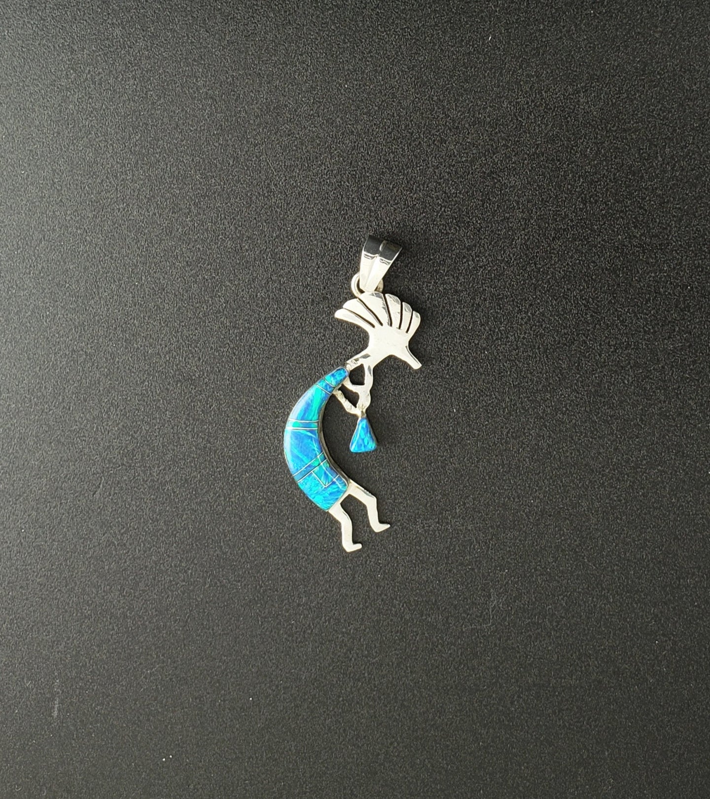 Blue Opal Kokopelli - Sterling Silver Pendant