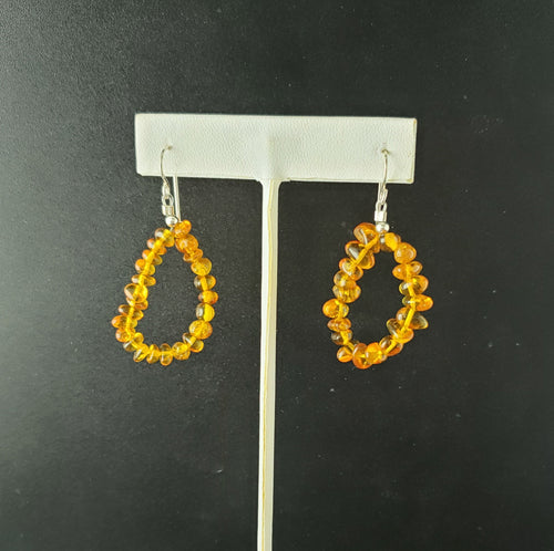 amber hoop sterling silver dangle earrings