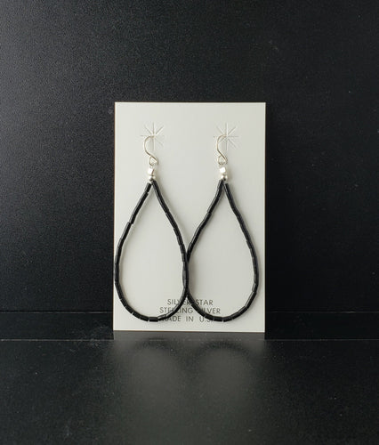 black onyx hoop sterling silver dangle earrings