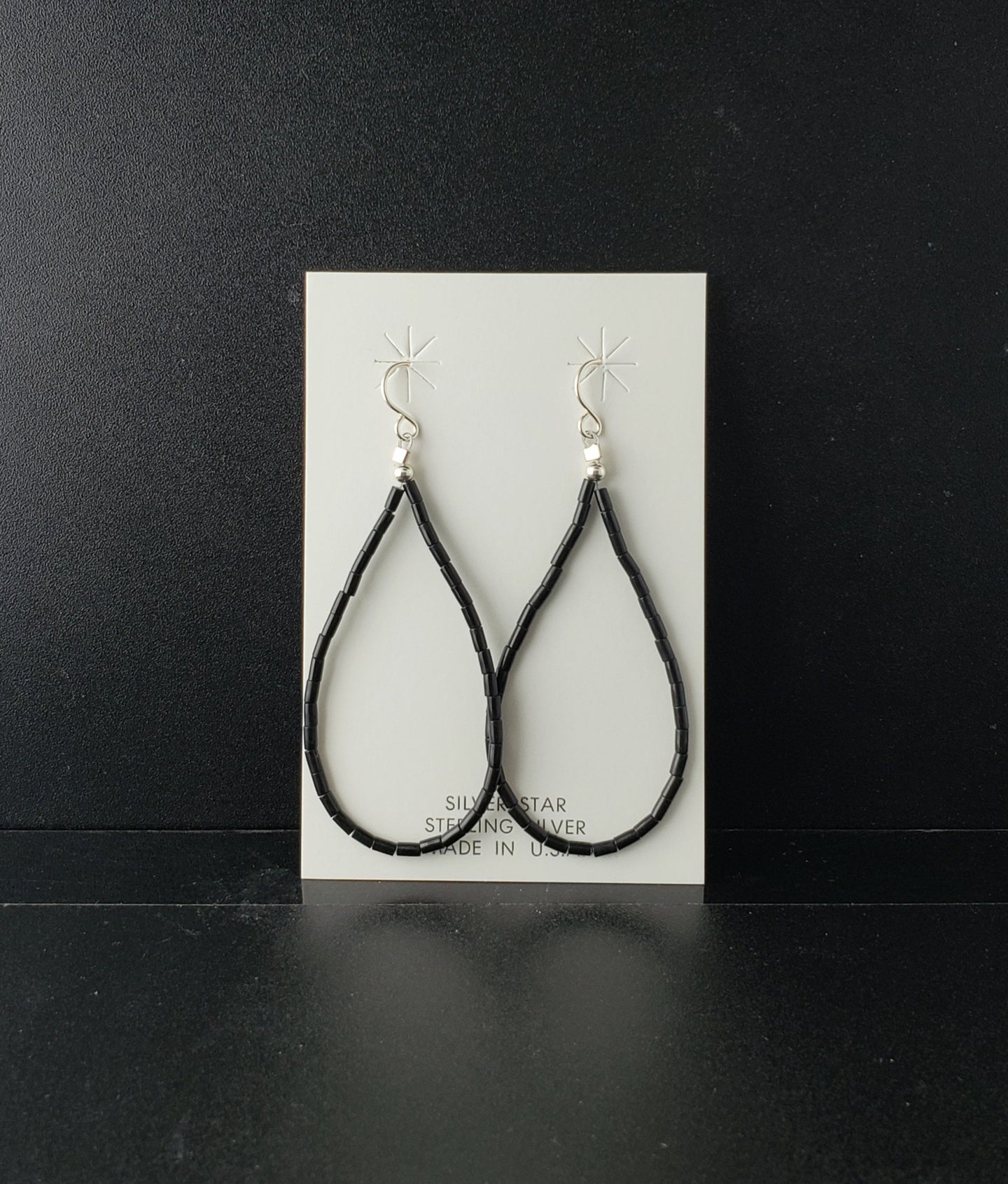 black onyx hoop sterling silver dangle earrings