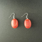 oval shape sponge red coral sterling silver dangle earrings