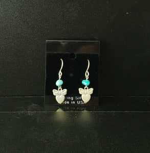 turquoise small heart and bow sterling silver dangle earrings