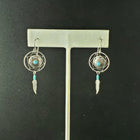 Turquoise Southwest Concho and  dream catcher  feather sterling silver dangle earrings