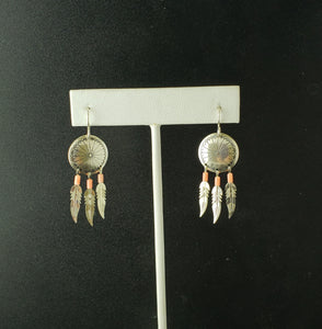 southwest concho feather sterling silver dangle earrings