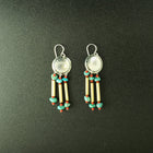 southwest concho turquoise red coral beads sterling silver dangle earrings