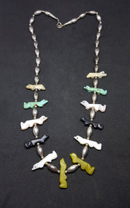 Vintage Critters Zuni fetish  sterling silver beads Necklace