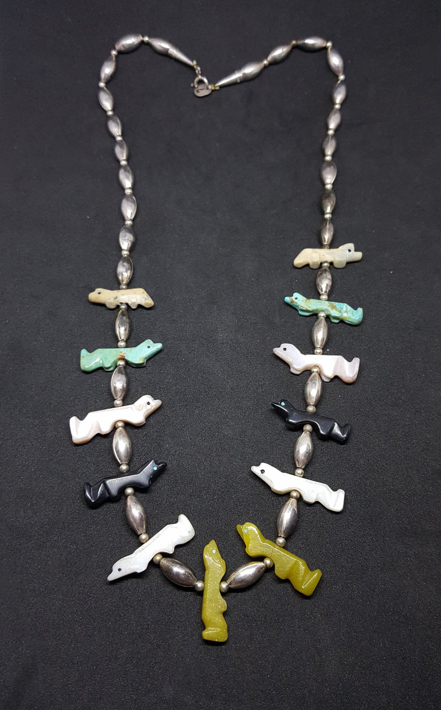 Vintage Critters Zuni fetish  sterling silver beads Necklace