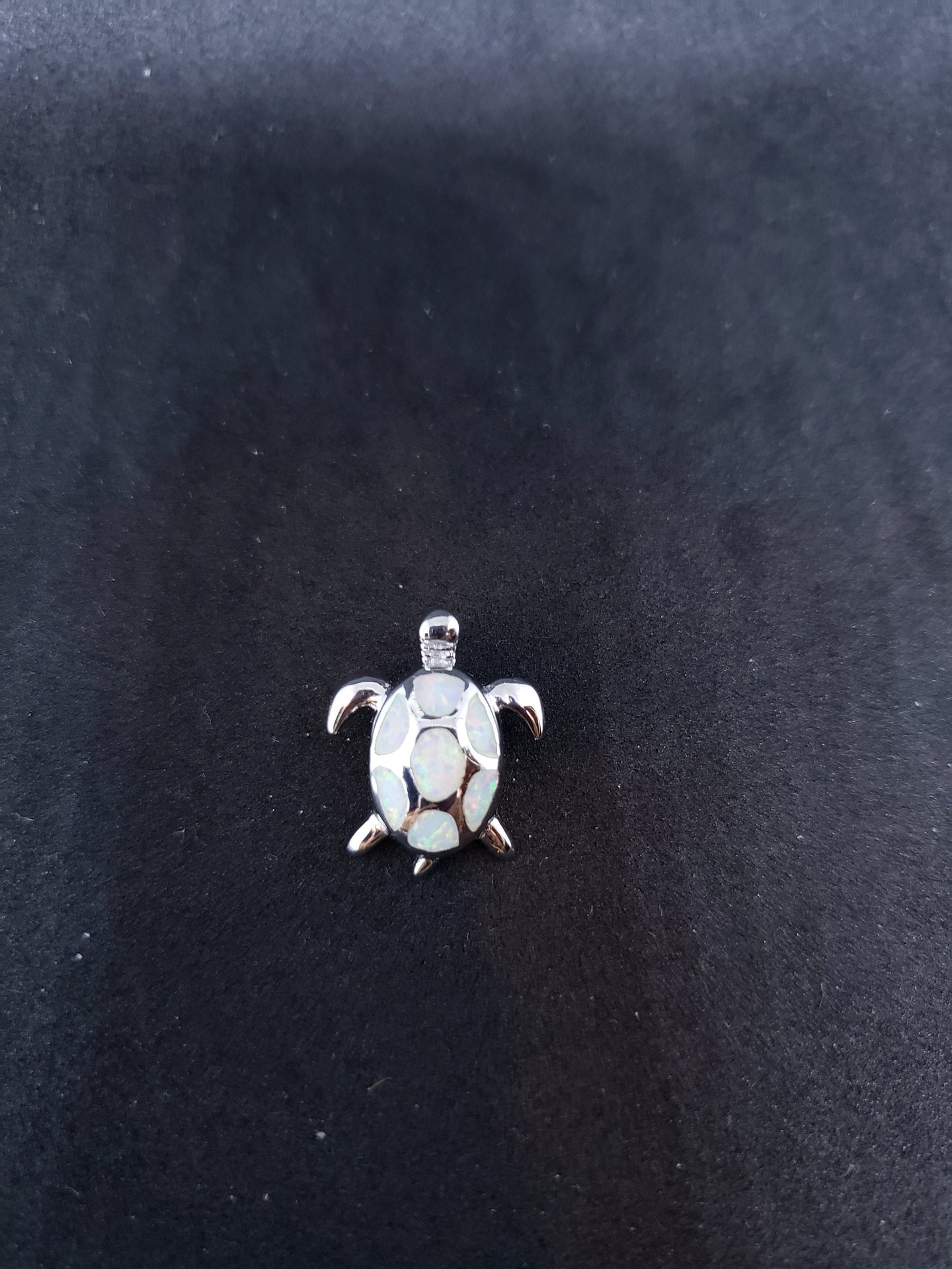 small turtle Inlay white fire opal sterling silver pendant