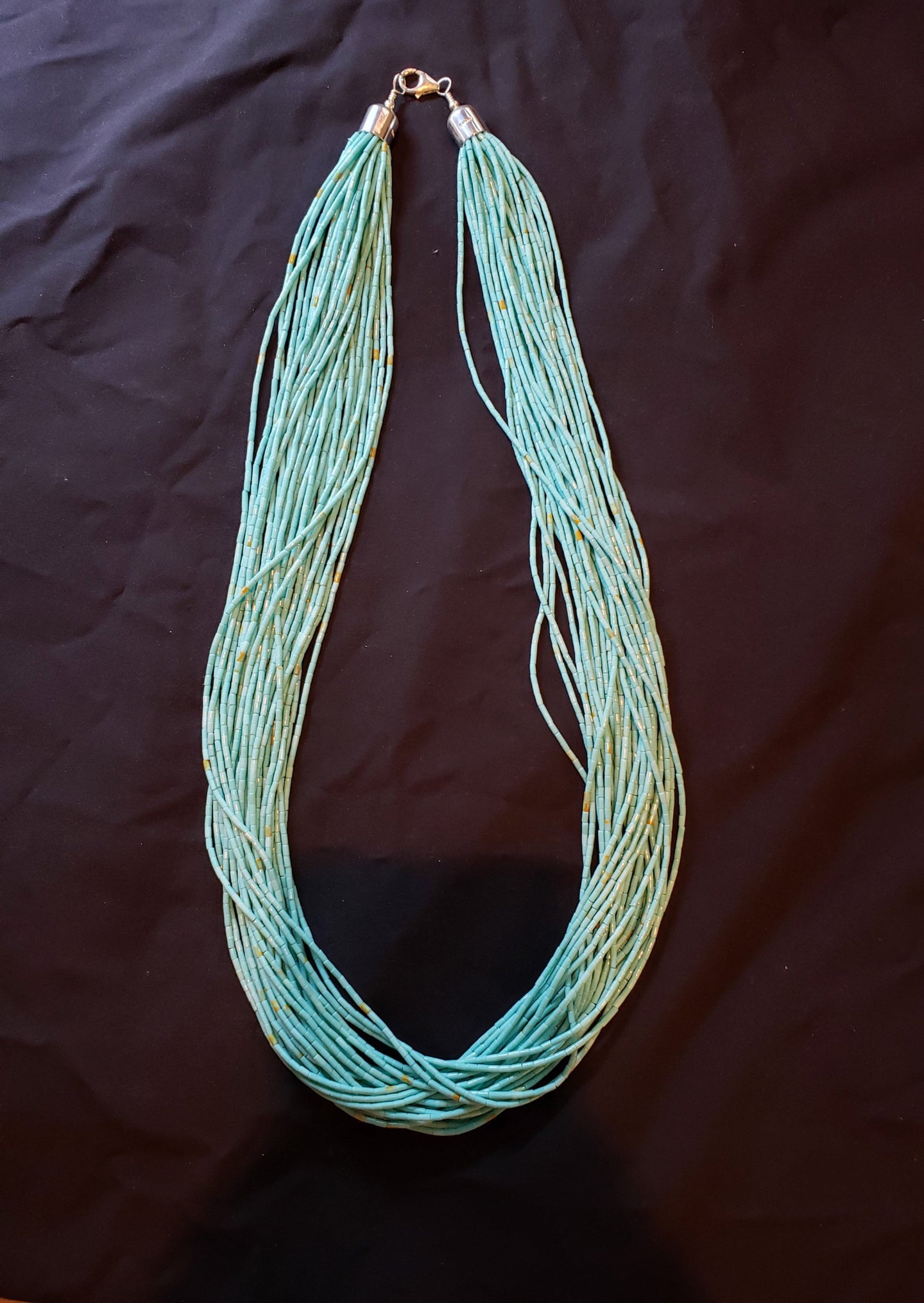 30 inches 30 strands turquoise heshi sterling silver necklace