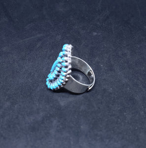 vintage Native American Zuni Cluster petit point sleeping beauty turquoise sterling silver ring - size 7 1/2 - adjustable ring