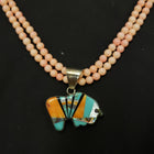 Vintage 16 inches double strands spiny oyster beaded necklace with inlay turquoise buffalo sterling silver pendant