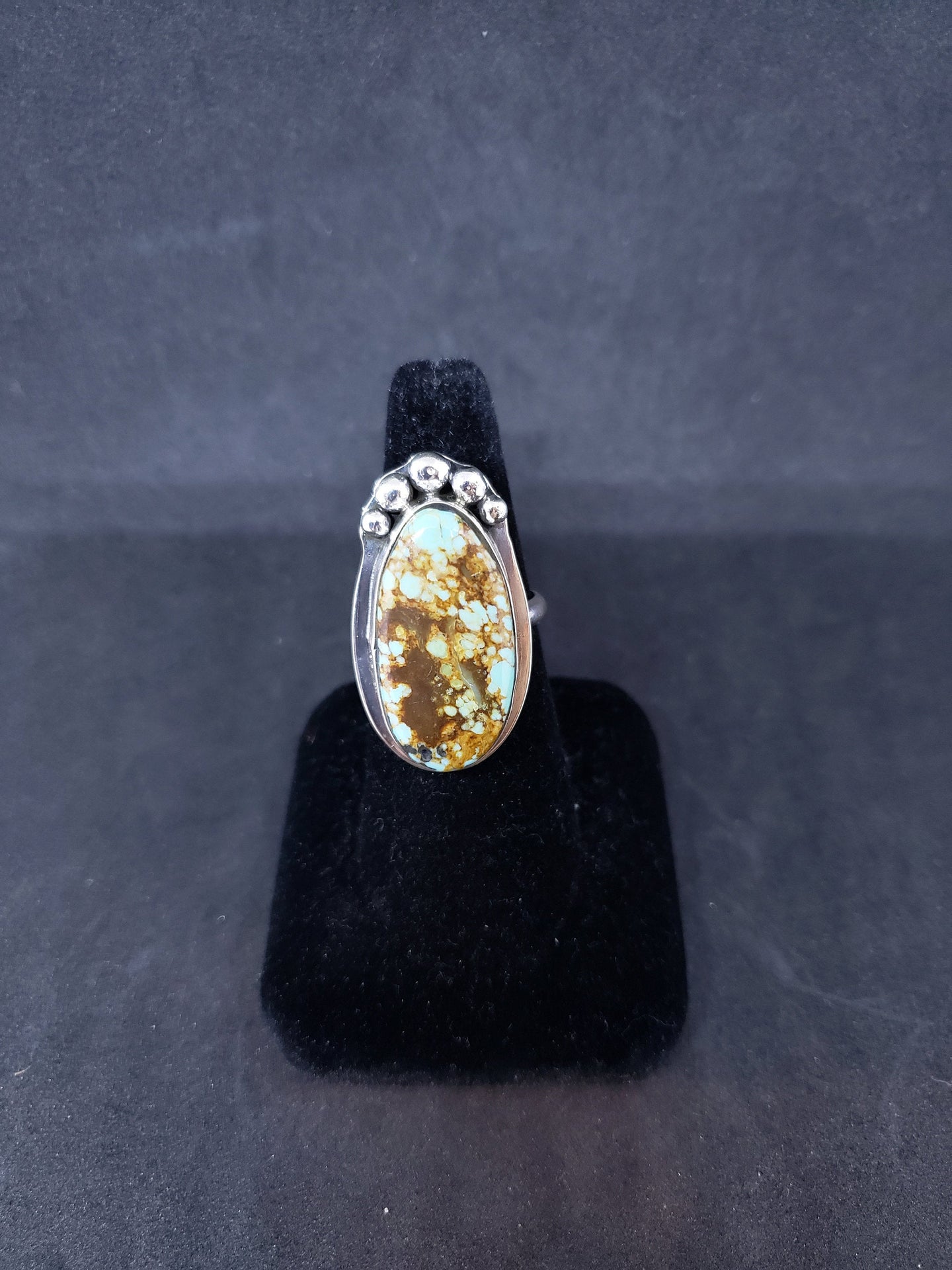 Size 9 - royston spiderweb turquoise sterling silver ring - adjustable ring