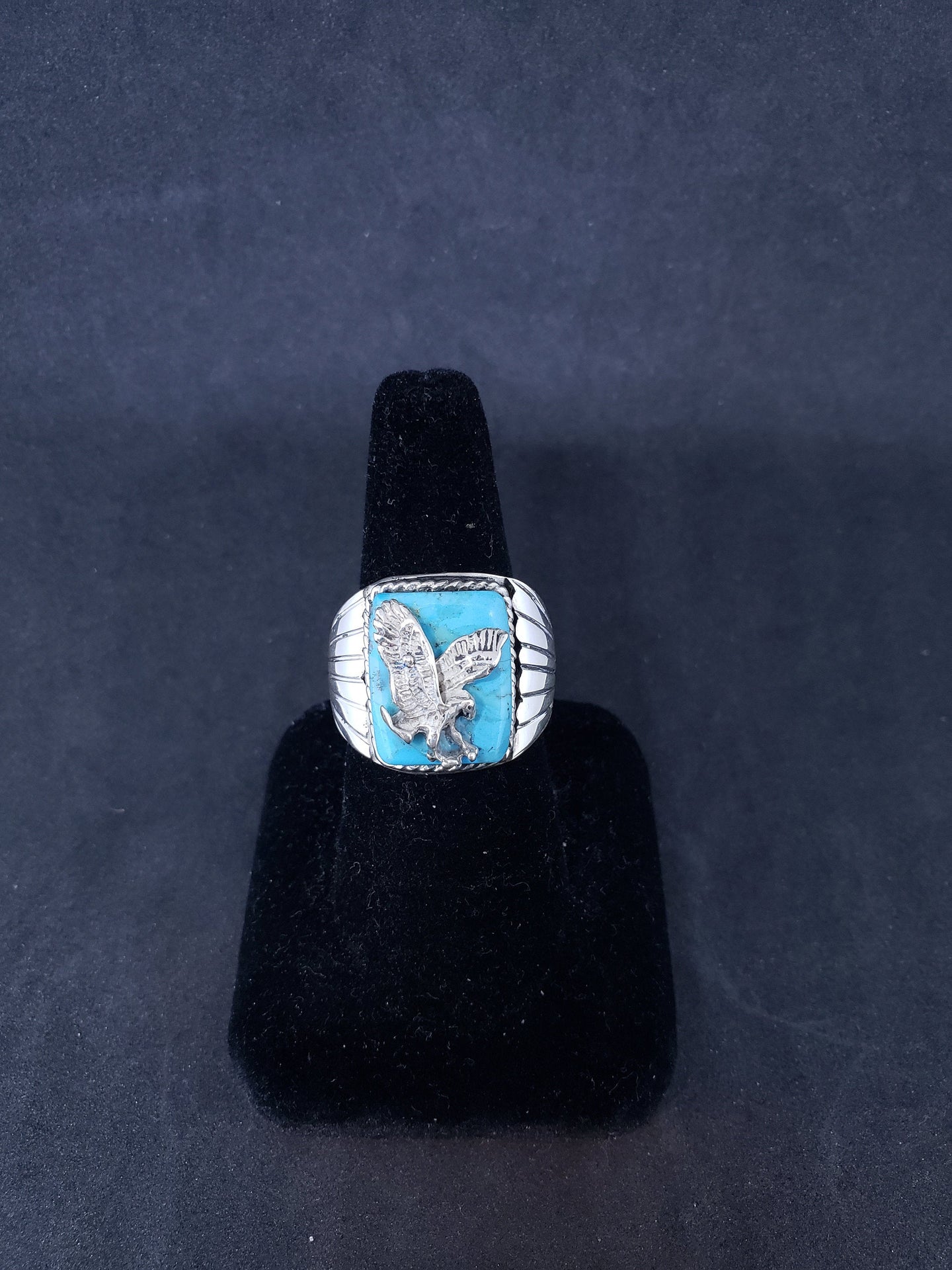 Size 11 1/2 men's ring kingman turquoise flying eagle sterling silver ring
